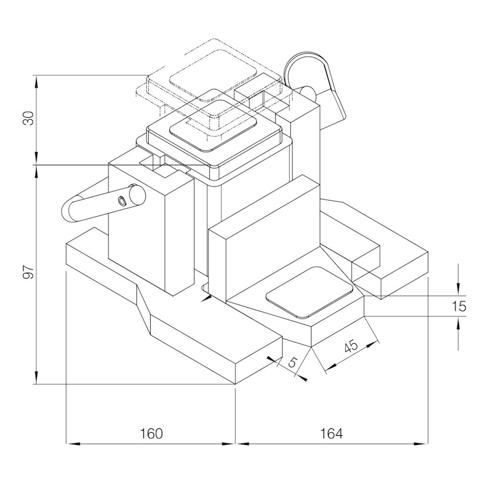 Risszeichnung des hydraulischen Hebegerätes / Maschinenhebers V5KK-EX für 5 Tonnen Traglast